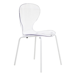 Transparent Plastic Dining Chair White Stainless Steel Base in Clear