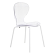 Transparent Plastic Dining Chair White Stainless Steel Base in Clear