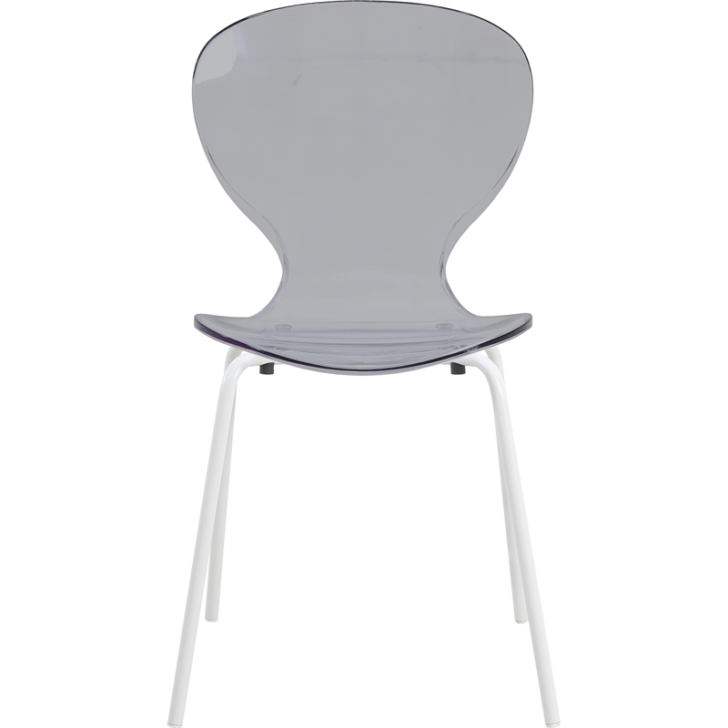 Transparent Plastic Dining Chair White Stainless Steel Base in Transparent Black