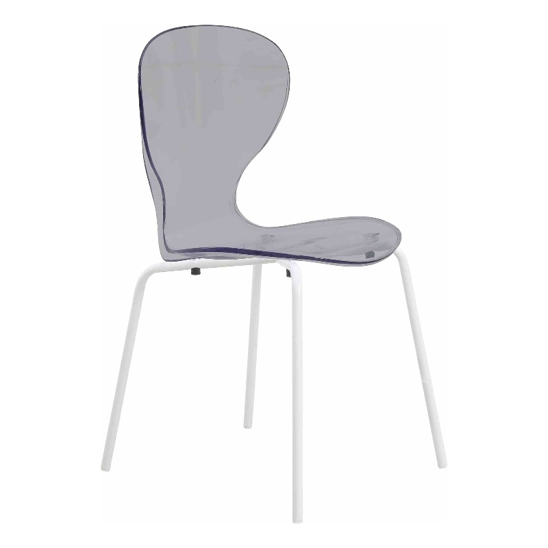 Transparent Plastic Dining Chair White Stainless Steel Base in Transparent Black