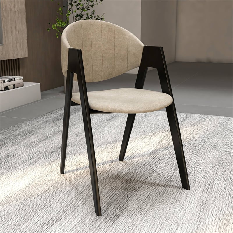 Dining Chair in Polyester with Curved Back and Iron Base in Gray
