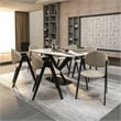 Dining Chair in Polyester with Curved Back and Iron Base in Gray