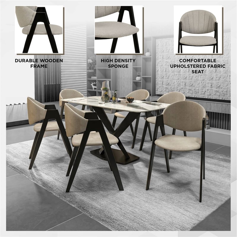 Dining Chair in Polyester with Curved Back and Iron Base in Gray