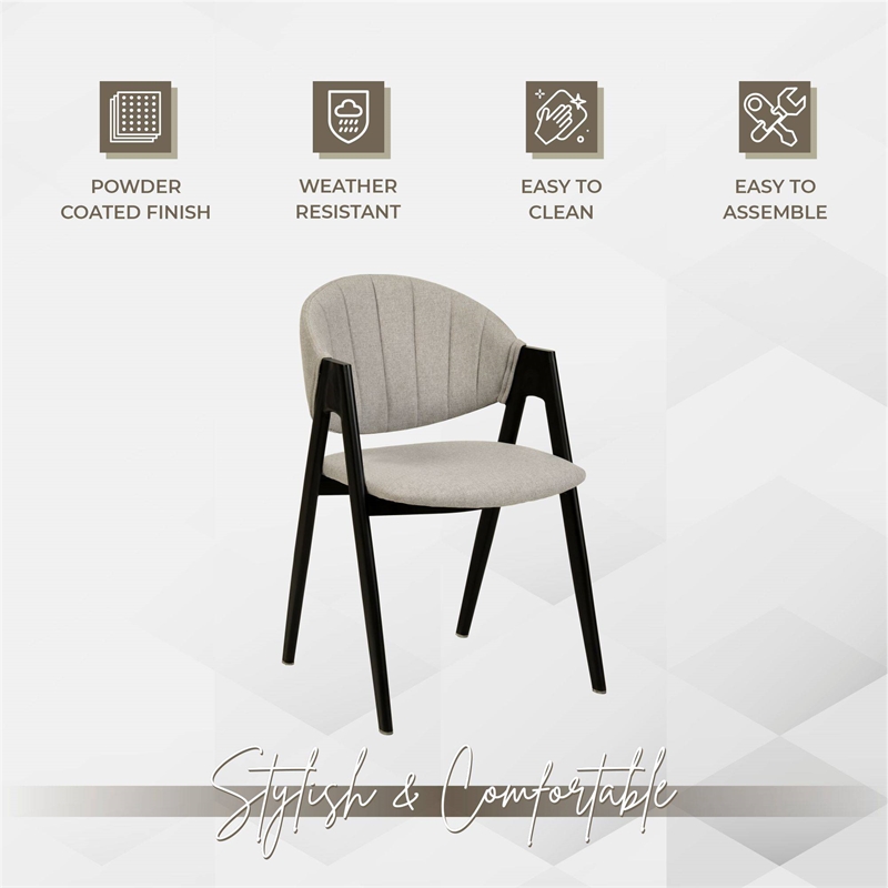 Dining Chair in Polyester with Curved Back and Iron Base in Gray