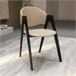 Dining Chair in Leather with Curved Back and Iron Base in Taupe