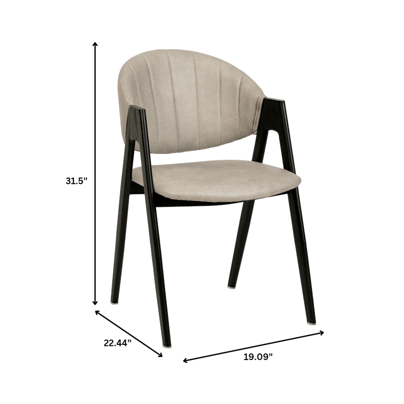 Dining Chair in Leather with Curved Back and Iron Base in Taupe