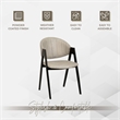 Dining Chair in Leather with Curved Back and Iron Base in Taupe