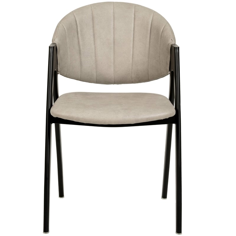 Dining Chair in Leather with Curved Back and Iron Base in Taupe