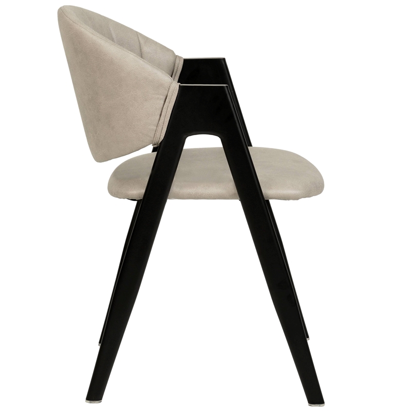 Dining Chair in Leather with Curved Back and Iron Base in Taupe