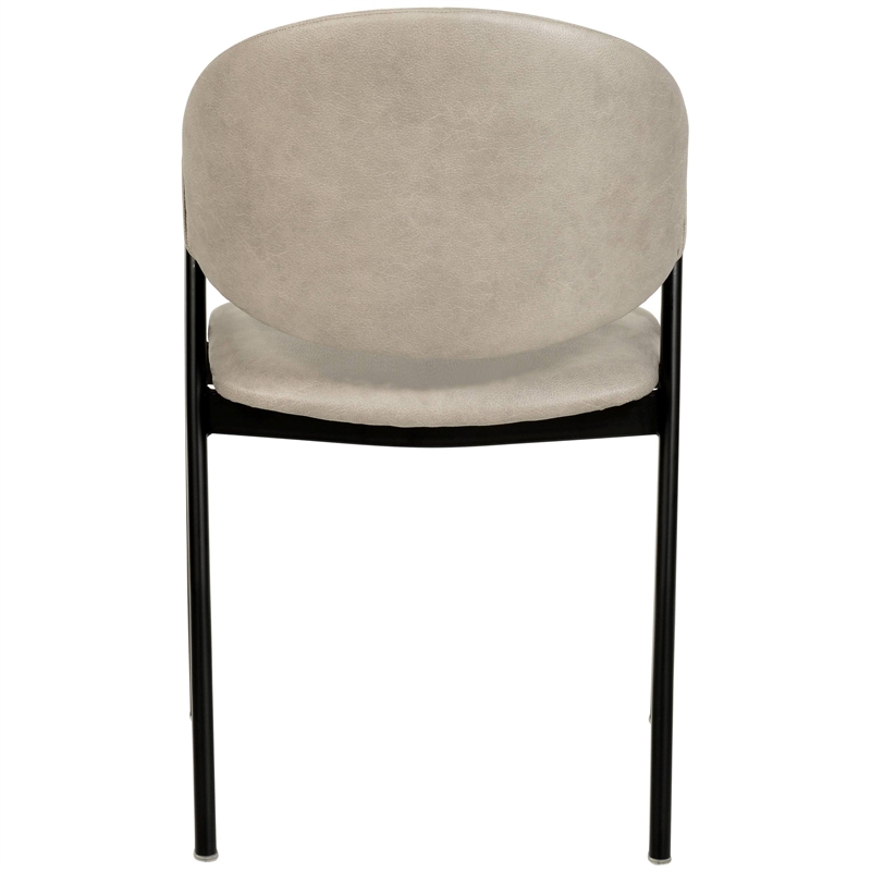 Dining Chair in Leather with Curved Back and Iron Base in Taupe