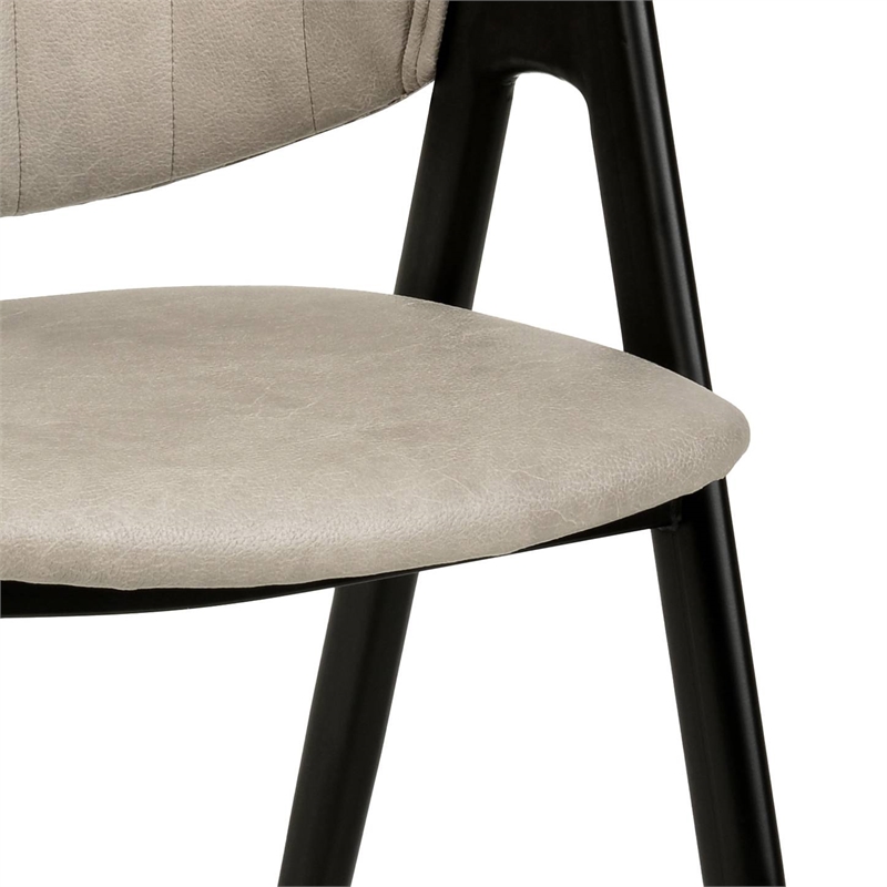 Dining Chair in Leather with Curved Back and Iron Base in Taupe
