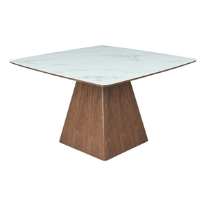 47&quot Square Dining Table with Sintered Stone Top and Ash Wood Base in White