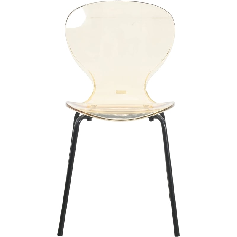 Transparent Plastic Side Chair with Black Metal Base in Amber
