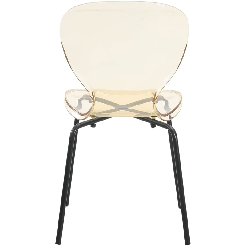 Transparent Plastic Side Chair with Black Metal Base in Amber