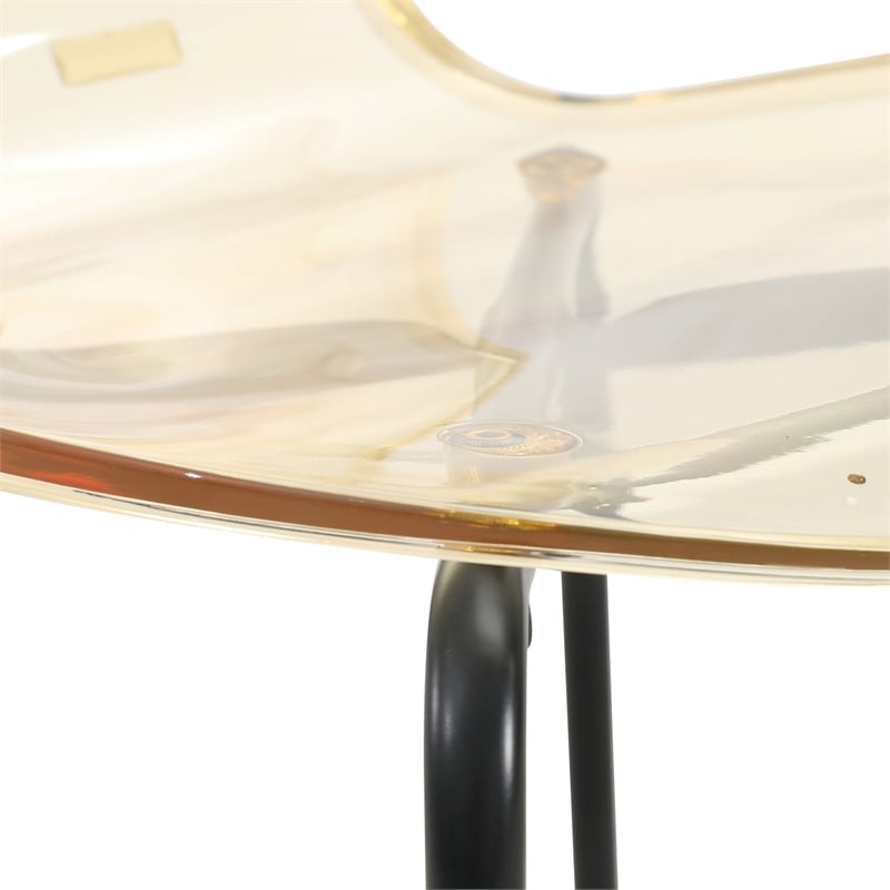 Transparent Plastic Side Chair with Black Metal Base in Amber