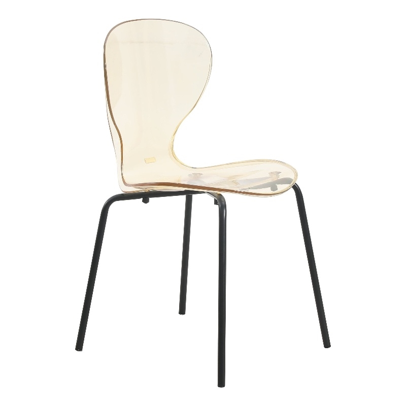 Transparent Plastic Side Chair with Black Metal Base in Amber