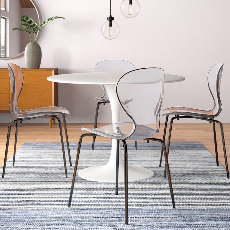 Transparent Plastic Side Chair with Black Metal Base in Clear