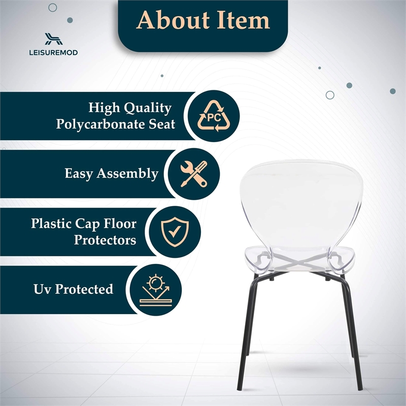 Transparent Plastic Side Chair with Black Metal Base in Clear
