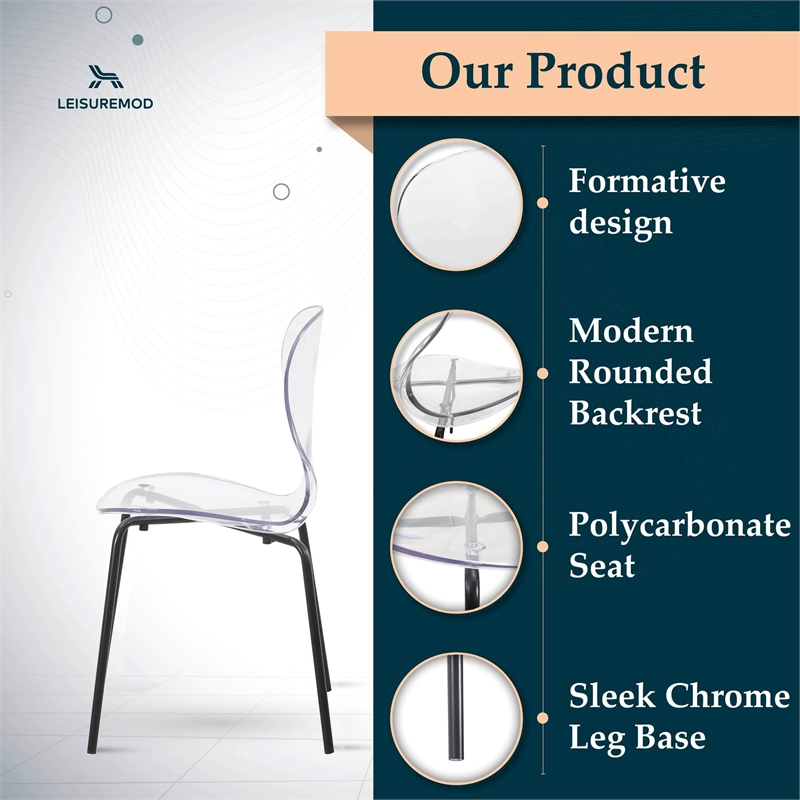 Transparent Plastic Side Chair with Black Metal Base in Clear