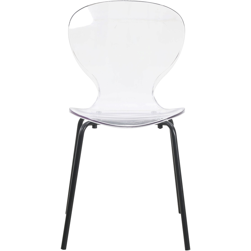Transparent Plastic Side Chair with Black Metal Base in Clear