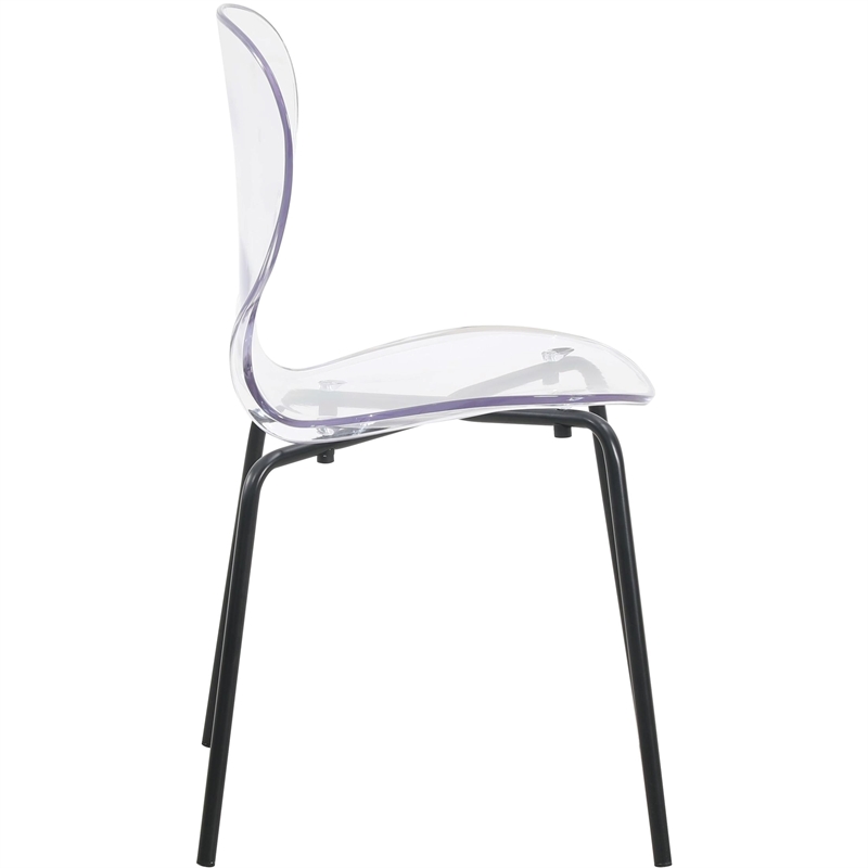 Transparent Plastic Side Chair with Black Metal Base in Clear