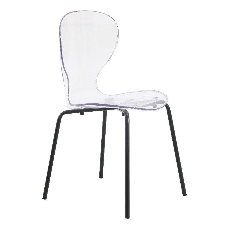 Transparent Plastic Side Chair with Black Metal Base in Clear