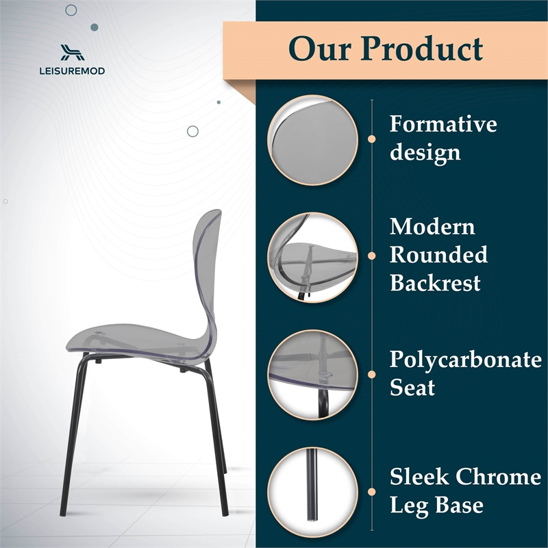 Transparent Plastic Side Chair with Black Metal Base in Black