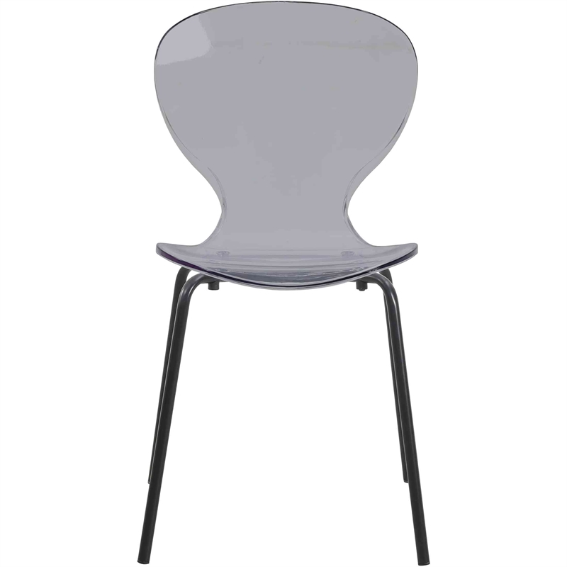 Transparent Plastic Side Chair with Black Metal Base in Black