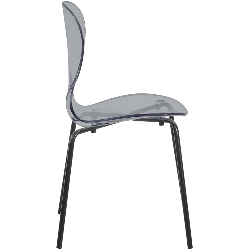 Transparent Plastic Side Chair with Black Metal Base in Black