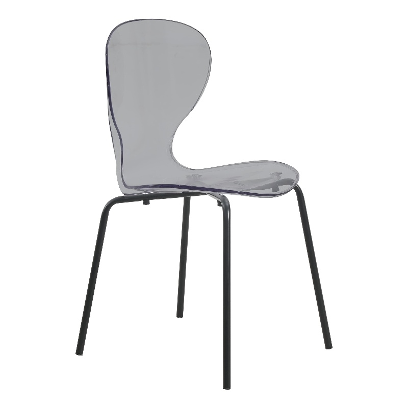 Transparent Plastic Side Chair with Black Metal Base in Black