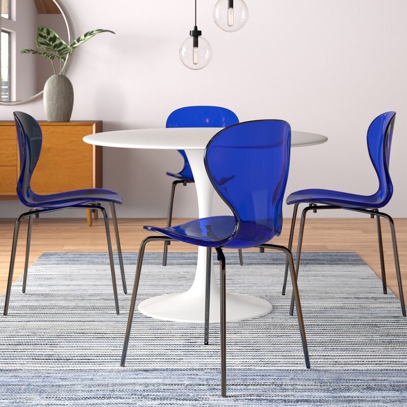 Transparent Plastic Side Chair with Black Metal Base in Blue