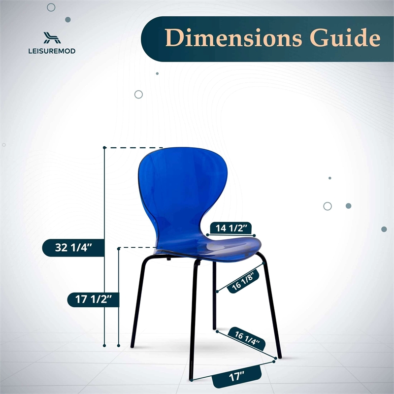 Transparent Plastic Side Chair with Black Metal Base in Blue