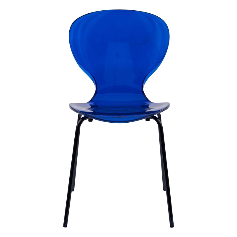 Transparent Plastic Side Chair with Black Metal Base in Blue