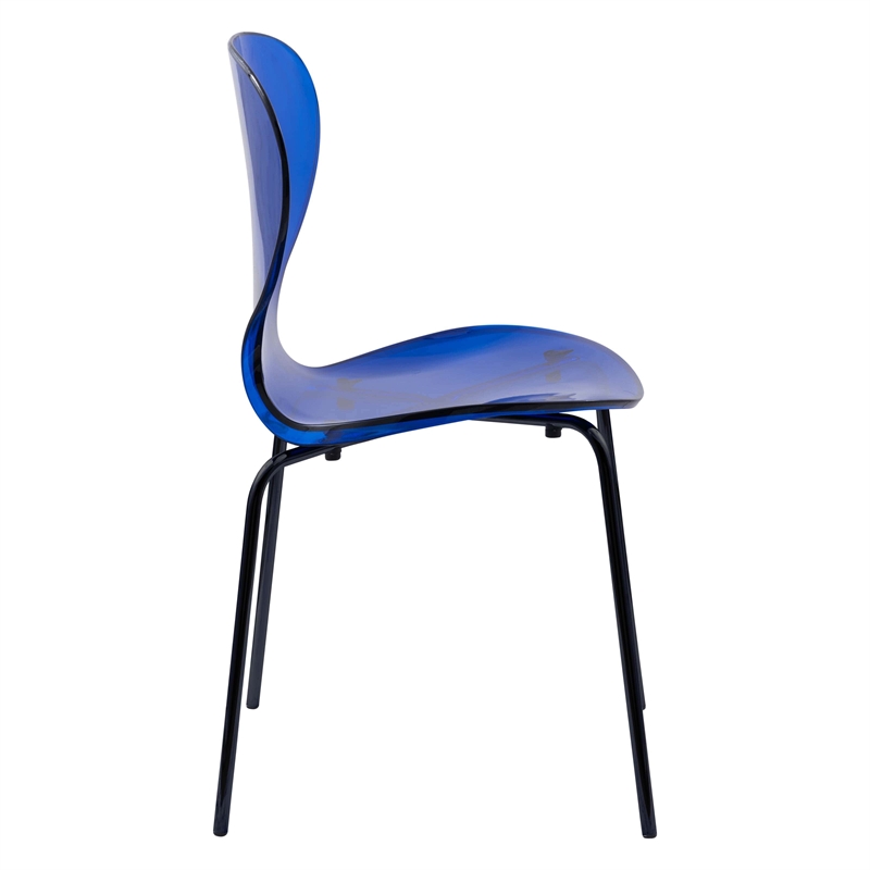 Transparent Plastic Side Chair with Black Metal Base in Blue