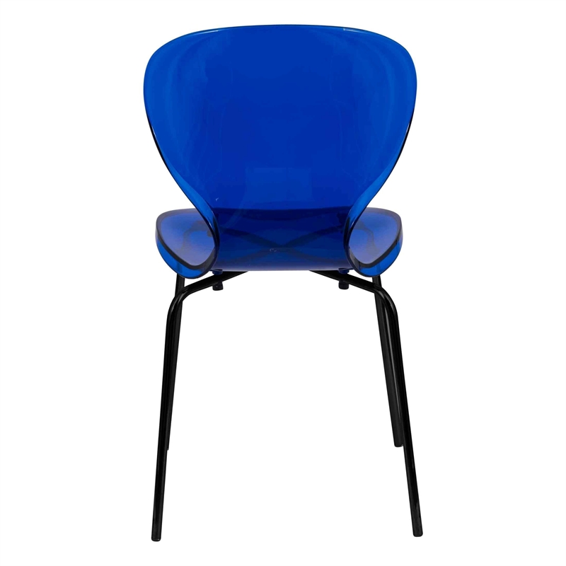 Transparent Plastic Side Chair with Black Metal Base in Blue