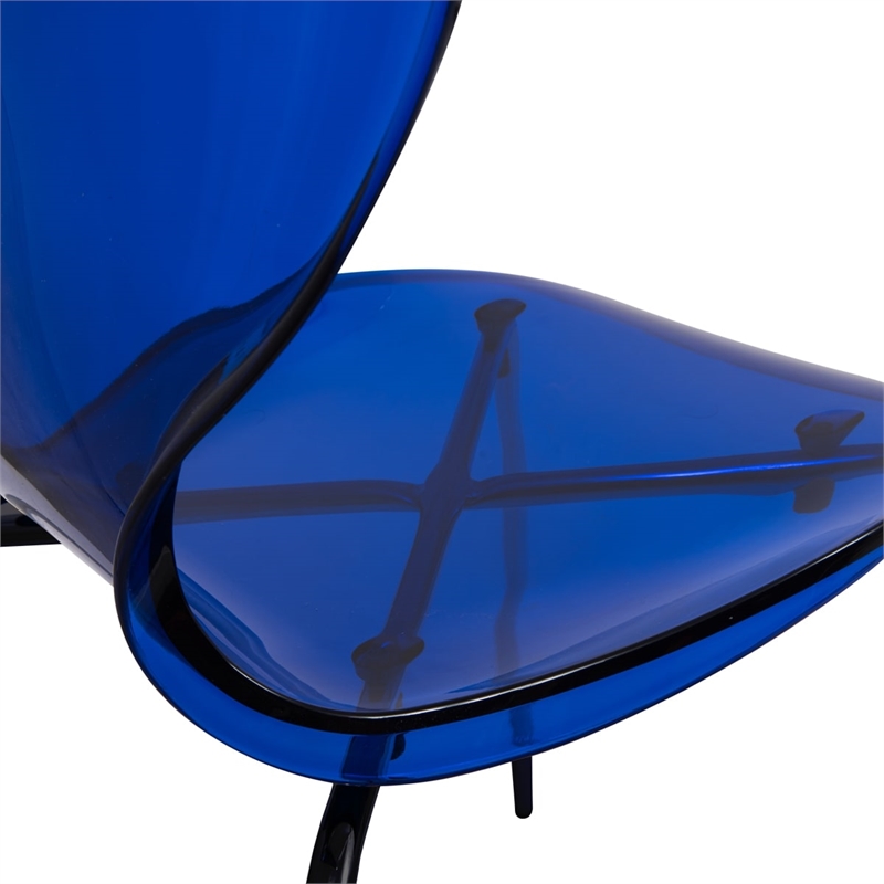 Transparent Plastic Side Chair with Black Metal Base in Blue