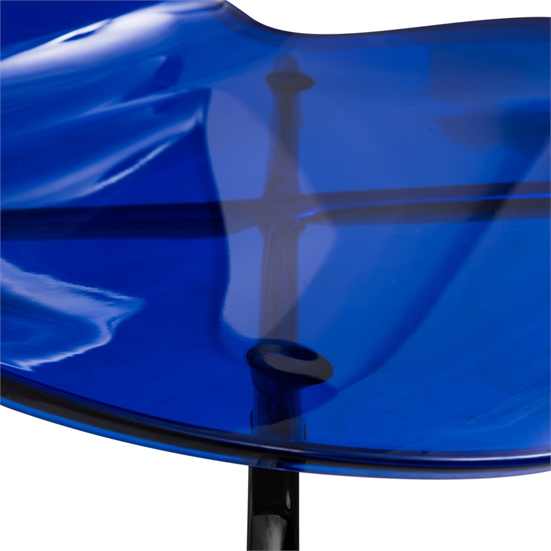 Transparent Plastic Side Chair with Black Metal Base in Blue