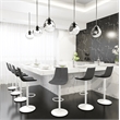 Adjustable Height Bar Stool in Leather with White Iron Base in Charcoal Black