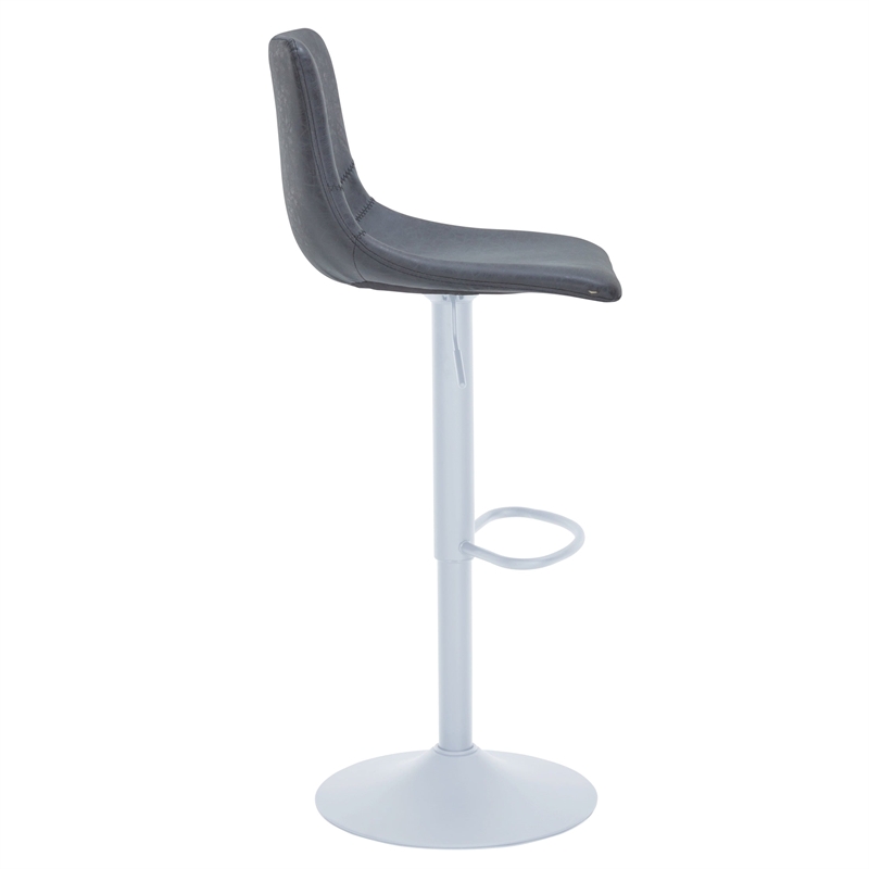 Adjustable Height Bar Stool in Leather with White Iron Base in Charcoal Black