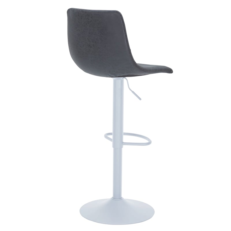 Adjustable Height Bar Stool in Leather with White Iron Base in Charcoal Black