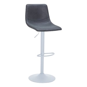 Adjustable Height Bar Stool in Leather with White Iron Base in Charcoal Black