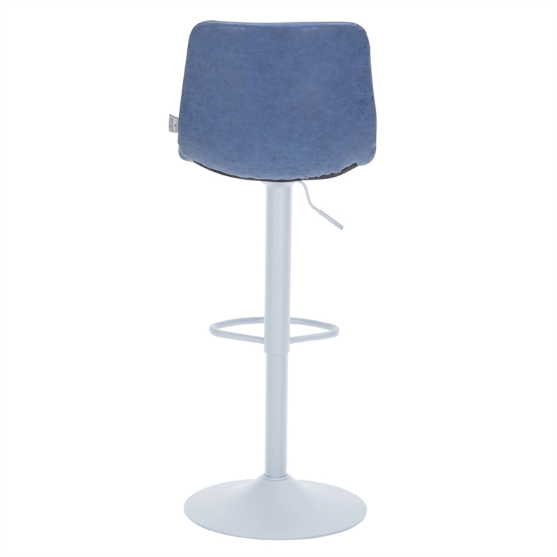Adjustable Height Bar Stool in Leather with White Iron Base in Peacock Blue