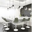 Adjustable Height Bar Stool in Leather with White Iron Base in Olive Green