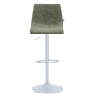 Adjustable Height Bar Stool in Leather with White Iron Base in Olive Green