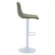Adjustable Height Bar Stool in Leather with White Iron Base in Olive Green