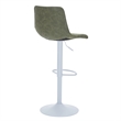 Adjustable Height Bar Stool in Leather with White Iron Base in Olive Green