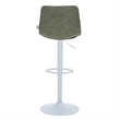Adjustable Height Bar Stool in Leather with White Iron Base in Olive Green