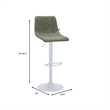 Adjustable Height Bar Stool in Leather with White Iron Base in Olive Green