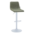 Adjustable Height Bar Stool in Leather with White Iron Base in Olive Green