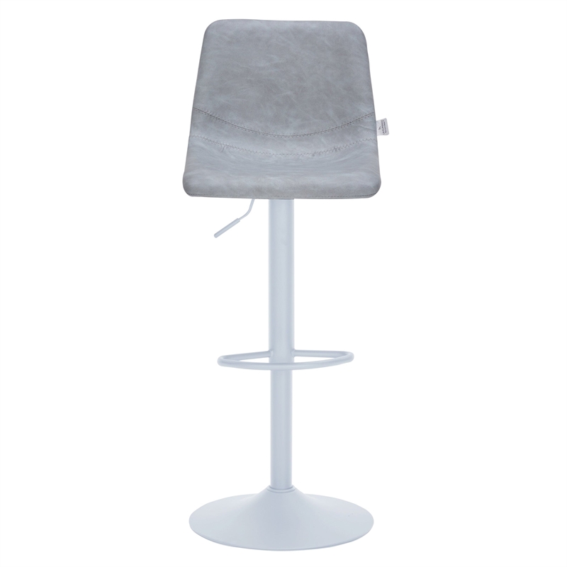 Adjustable Height Bar Stool in Leather with White Iron Base in Light Gray